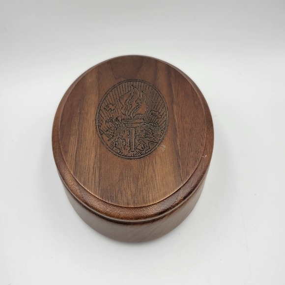 Vintage Torch Small Lidded Wooden Trinket Dish - Picture 1 of 6